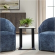 Pemberly Row Honed White Marble Accent Table with Iron Frame in Black