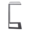 Pemberly Row Honed White Marble Accent Table with Iron Frame in Black