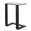 Pemberly Row Honed White Marble Accent Table with Iron Frame in Black