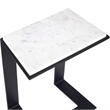 Pemberly Row Honed White Marble Accent Table with Iron Frame in Black