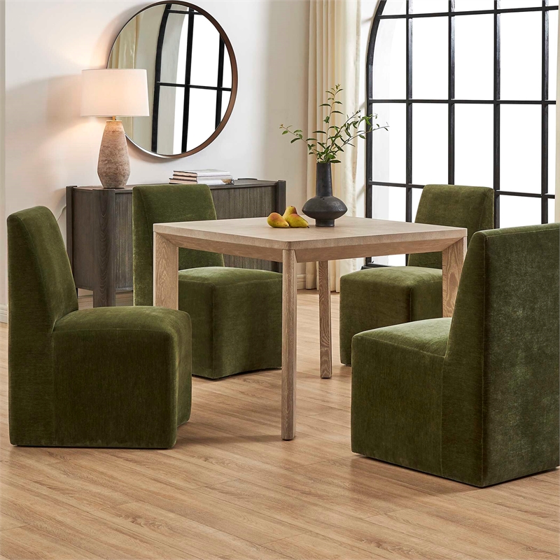 Pemberly Row Square Solid White Oak Parquet Dining Game Table in White