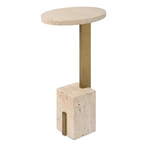Pemberly Row Oval Travertine Accent Table with Sleek Brass Support