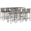 Pemberly Row 9 Piece Steel Outdoor Patio Bar Set with Cushions in Gray
