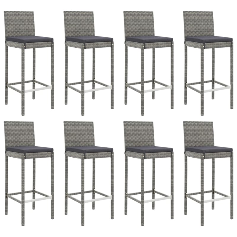 Pemberly Row 9 Piece Steel Outdoor Patio Bar Set with Cushions in Gray