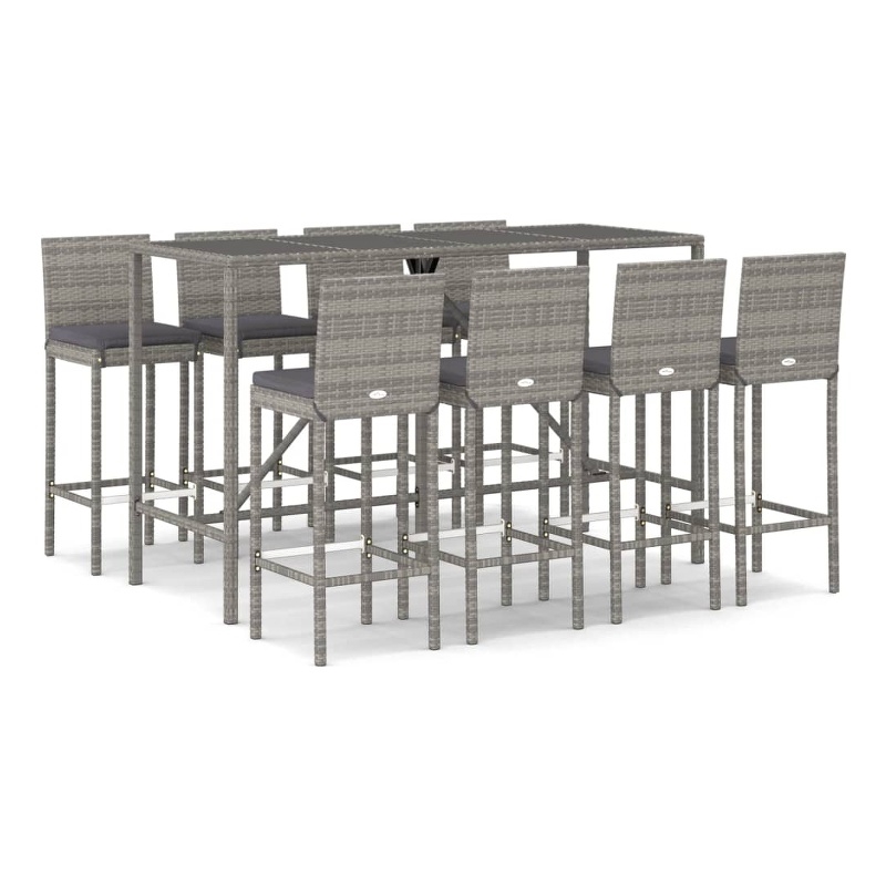 Pemberly Row 9 Piece Steel Outdoor Patio Bar Set with Cushions in Gray