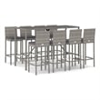 Pemberly Row 9 Piece Steel Outdoor Patio Bar Set with Cushions in Gray