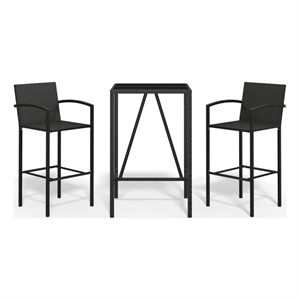 Pemberly Row Steel Outdoor Patio Bar Set with Cushions in Black