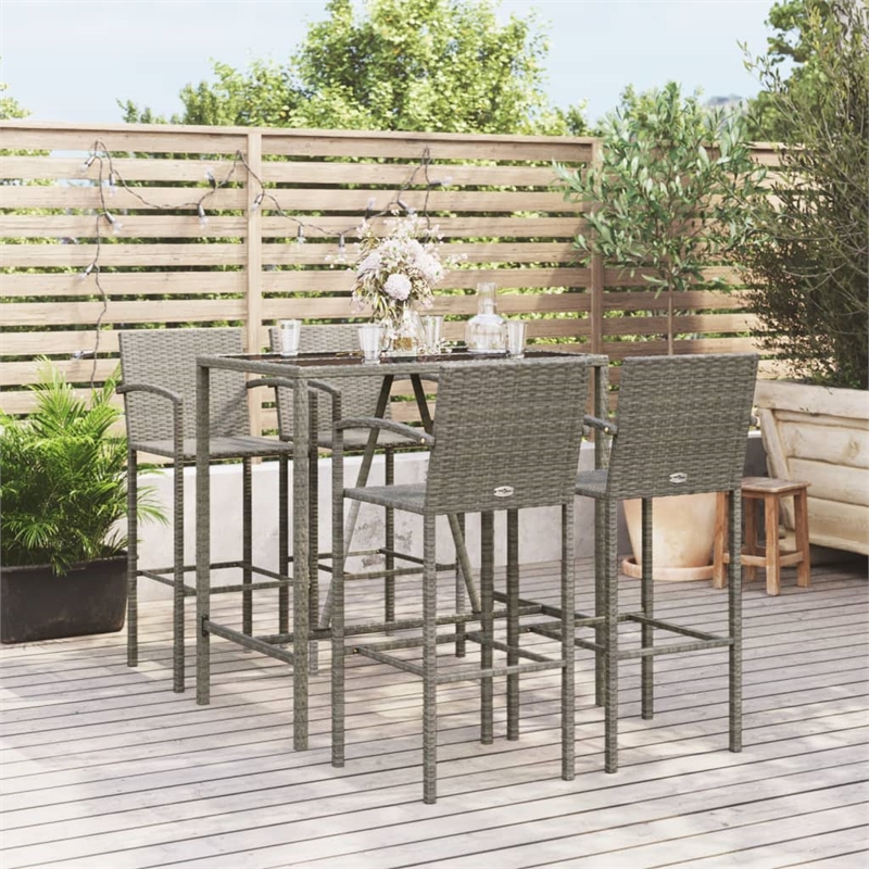 Pemberly Row 5 Piece Poly Rattan Small Outdoor Patio Bar Set in Gray