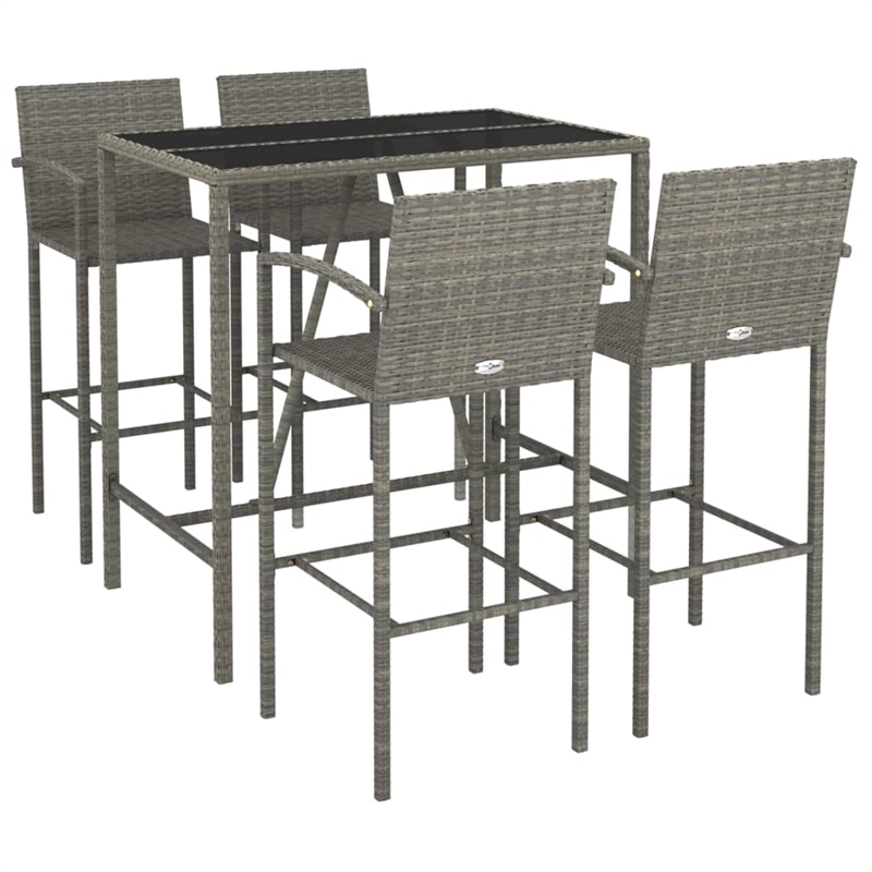 Pemberly Row 5 Piece Poly Rattan Small Outdoor Patio Bar Set in Gray