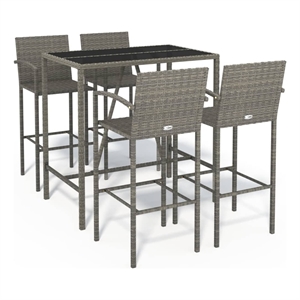 Pemberly Row 5 Piece Poly Rattan Small Outdoor Patio Bar Set in Gray
