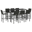 Pemberly Row 9 Piece Poly Rattan Outdoor Patio Bar Set in Black