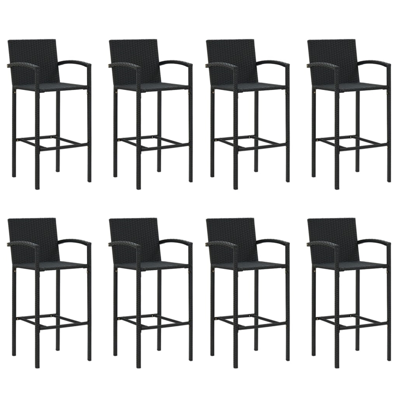 Pemberly Row 9 Piece Poly Rattan Outdoor Patio Bar Set in Black