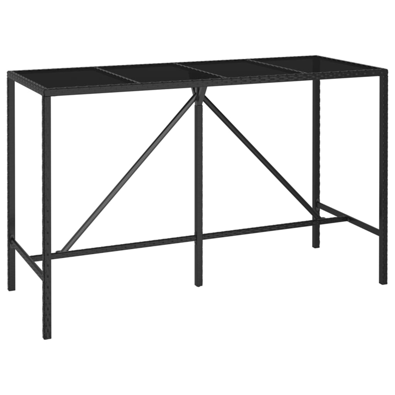Pemberly Row 9 Piece Poly Rattan Outdoor Patio Bar Set in Black
