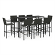 Pemberly Row 9 Piece Poly Rattan Outdoor Patio Bar Set in Black