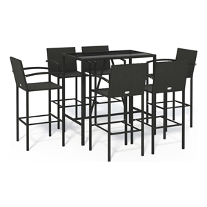 Pemberly Row 7 Piece Steel Outdoor Patio Bar Set with Cushions in Black