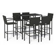 Pemberly Row 7 Piece Steel Outdoor Patio Bar Set with Cushions in Black