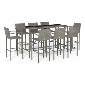 Pemberly Row 9 Piece Steel Outdoor Patio Bar Set with Cushions in Gray
