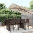 Pemberly Row 9 Piece Steel Outdoor Patio Bar Set with Cushions in Brown
