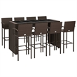 Pemberly Row 9 Piece Steel Outdoor Patio Bar Set with Cushions in Brown