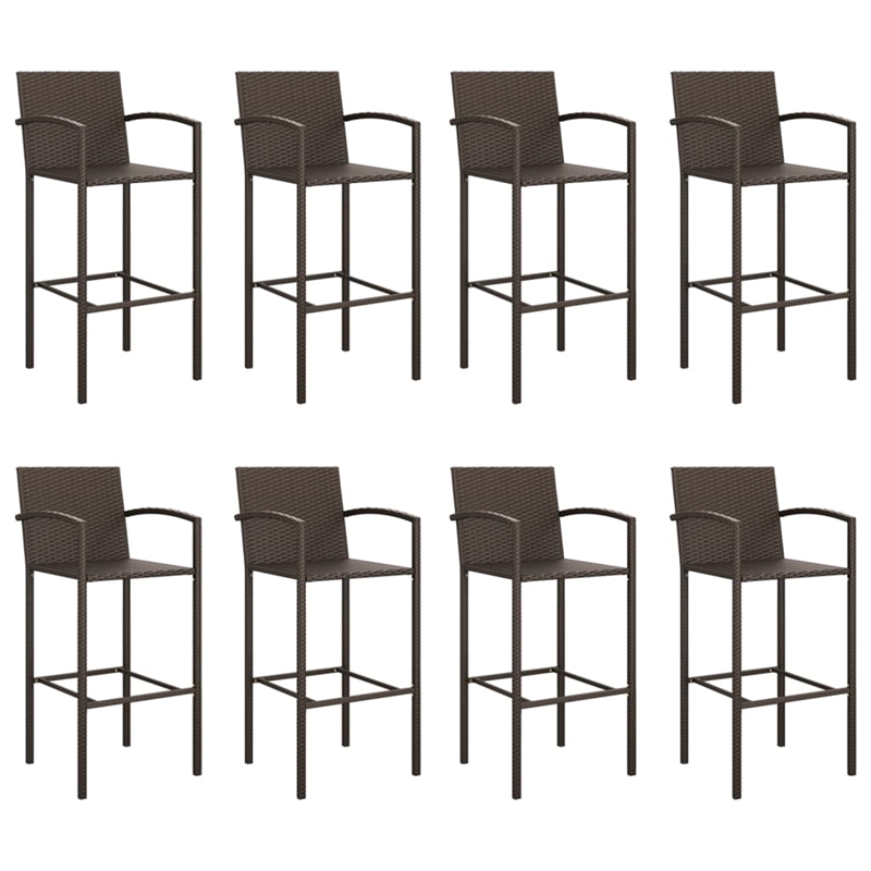 Pemberly Row 9 Piece Steel Outdoor Patio Bar Set with Cushions in Brown