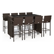 Pemberly Row 9 Piece Steel Outdoor Patio Bar Set with Cushions in Brown