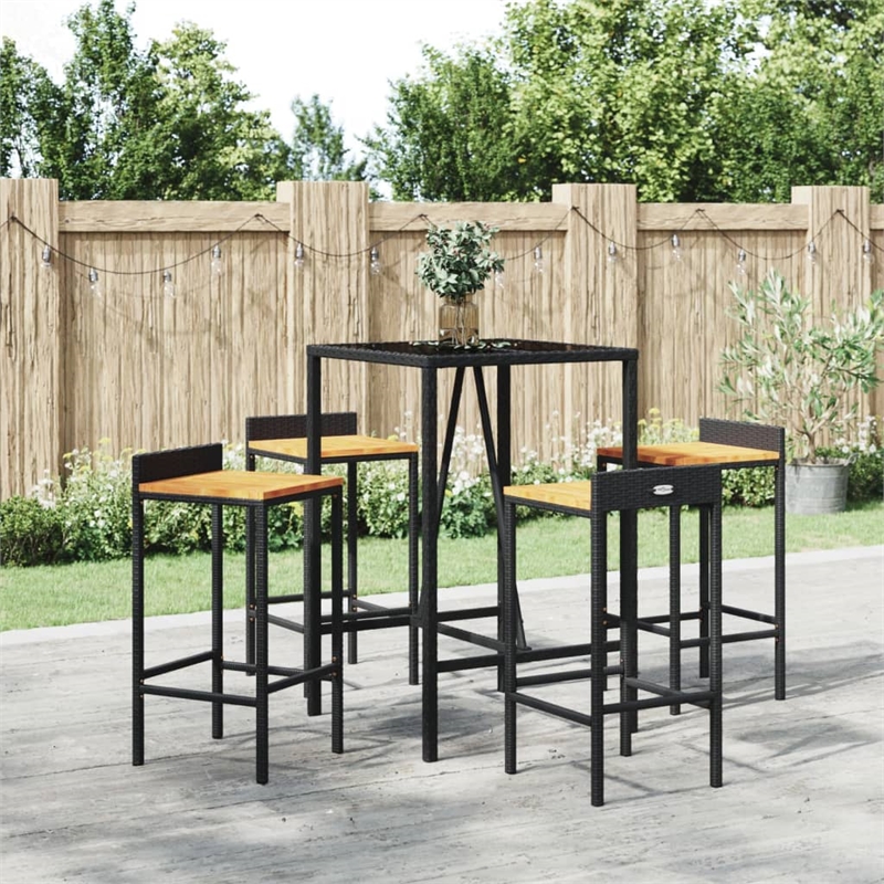 Pemberly Row 5 Piece Solid Acacia Wood Small Bar Set in Black