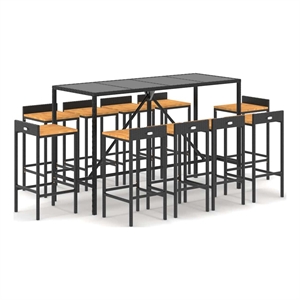 Pemberly Row Steel Outdoor Patio Bar Set with Cushions in Black