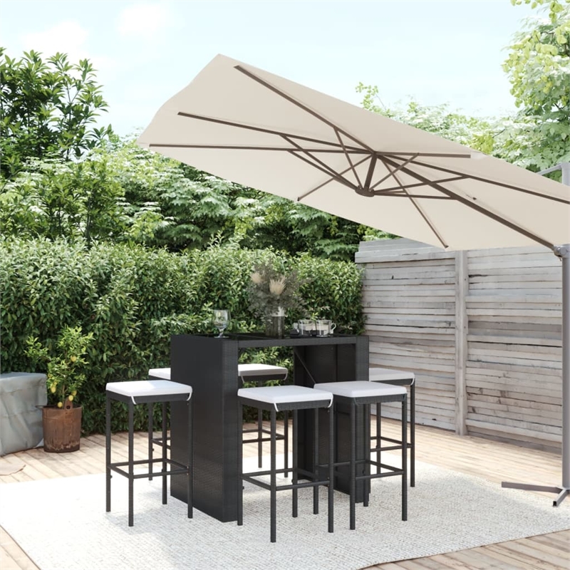 Pemberly Row 7 Piece Poly Rattan Bar Set in Black/White/Cream