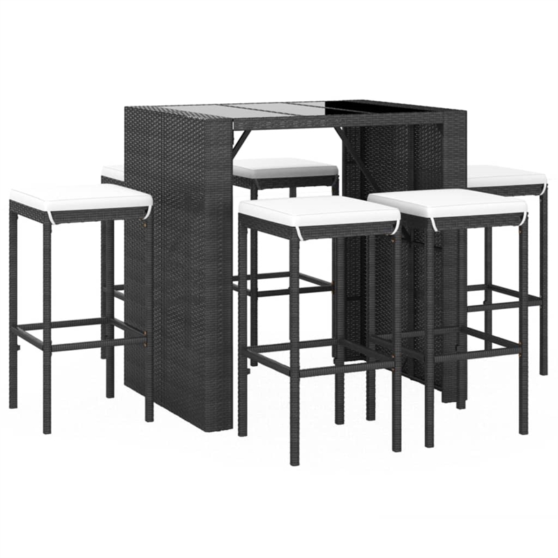 Pemberly Row 7 Piece Poly Rattan Bar Set in Black/White/Cream