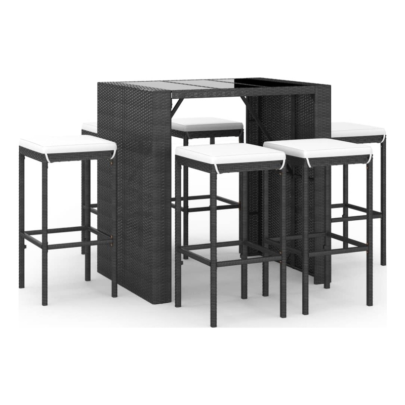 Pemberly Row 7 Piece Poly Rattan Bar Set in Black/White/Cream