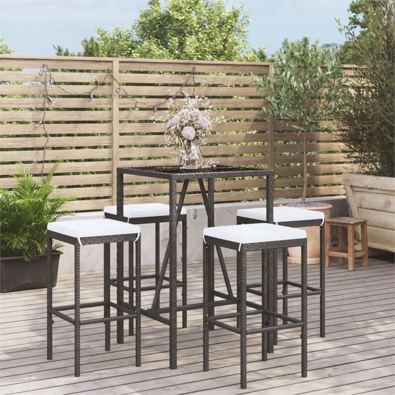 Pemberly Row 5 Piece Steel Outdoor Patio Bar Set with Cushions in Black