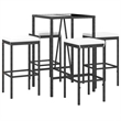 Pemberly Row 5 Piece Steel Outdoor Patio Bar Set with Cushions in Black