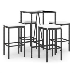 Pemberly Row 5 Piece Steel Outdoor Patio Bar Set with Cushions in Black