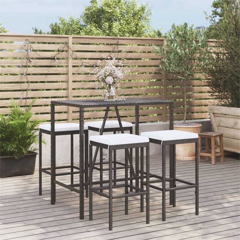 Pemberly Row 5 Piece Steel Outdoor Patio Bar Set with Cushions in Black