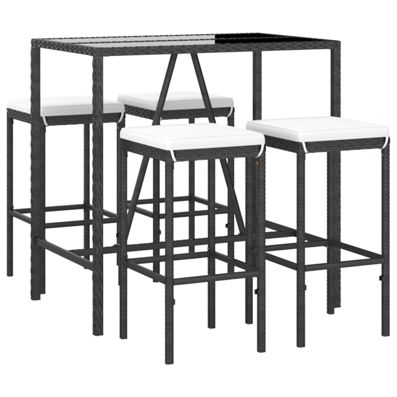 Pemberly Row 5 Piece Steel Outdoor Patio Bar Set with Cushions in Black