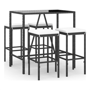 Pemberly Row 5 Piece Steel Outdoor Patio Bar Set with Cushions in Black