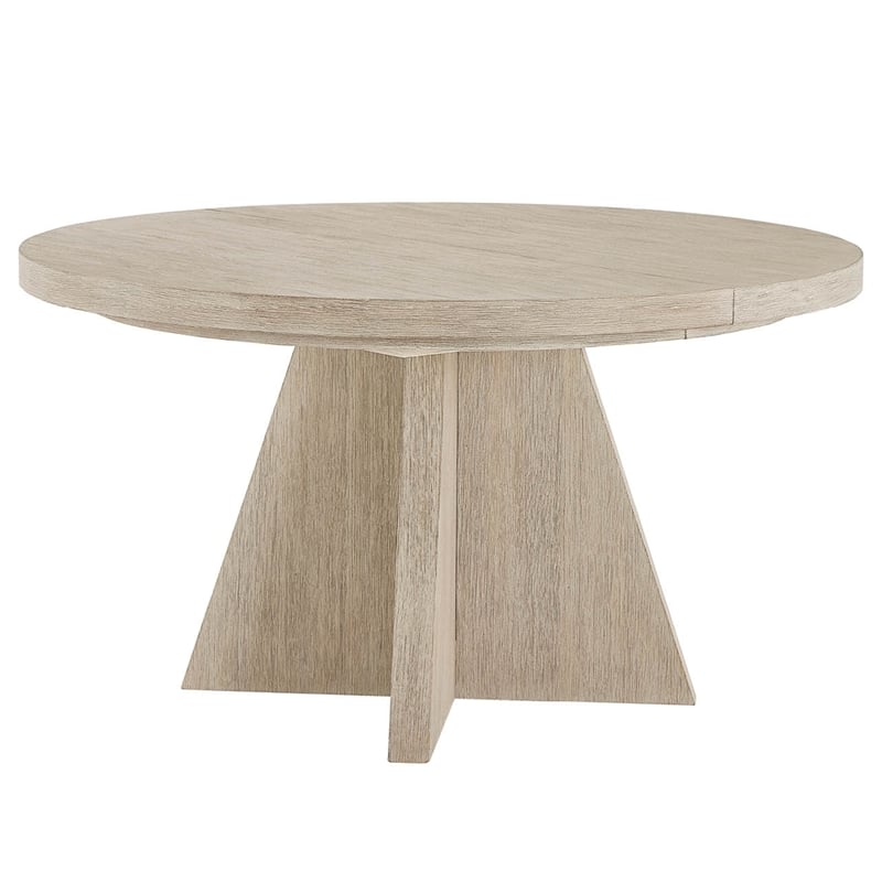 Pemberly Row Round Oak Pedestal Dining Table with Leaf in Dockside Natural