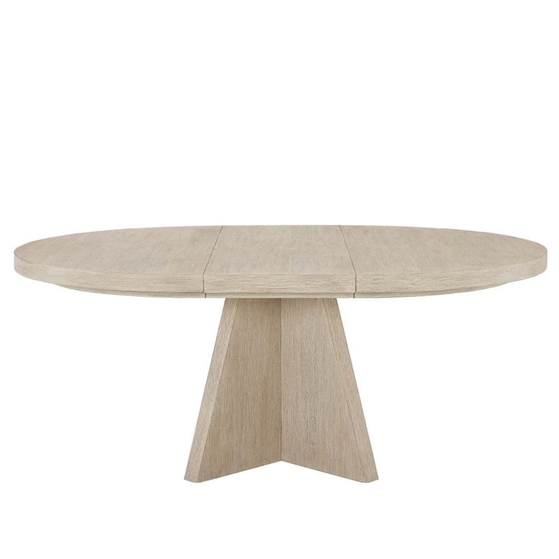 Pemberly Row Round Oak Pedestal Dining Table with Leaf in Dockside Natural