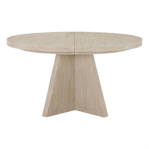 Pemberly Row Round Oak Pedestal Dining Table with Leaf in Dockside Natural
