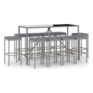 Pemberly Row 11 Piece Poly Rattan Outdoor Patio Bar Set in Black/Gray