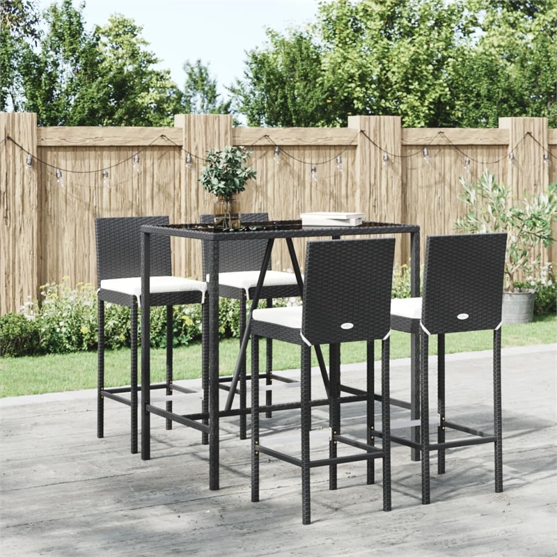 Pemberly Row 5 Piece Steel Outdoor Patio Bar Set with Cushions in Black
