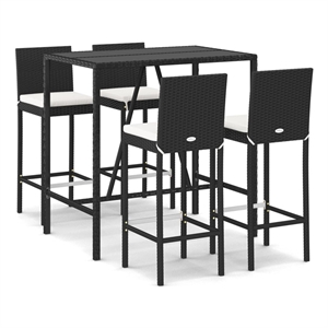 Pemberly Row 5 Piece Steel Outdoor Patio Bar Set with Cushions in Black