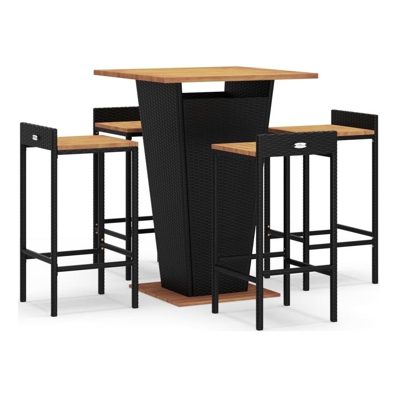Pemberly Row 5 Piece Poly Rattan Outdoor Patio Bar Set in Black