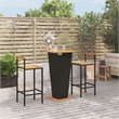 Pemberly Row 3 Piece Solid Acacia Wood Outdoor Patio Bar Set in Black