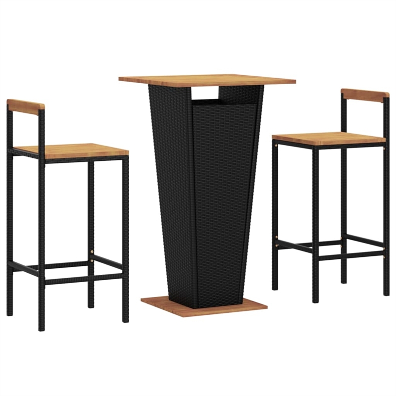 Pemberly Row 3 Piece Solid Acacia Wood Outdoor Patio Bar Set in Black