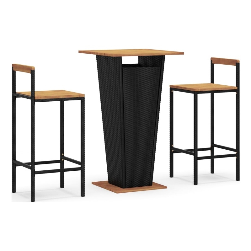 Pemberly Row 3 Piece Solid Acacia Wood Outdoor Patio Bar Set in Black
