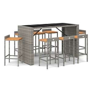 Pemberly Row 9 Piece Solid Acacia Wood Large Bar Set in Gray