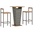 Pemberly Row Solid Acacia Wood Outdoor Patio Bar Set with Cushions in Gray