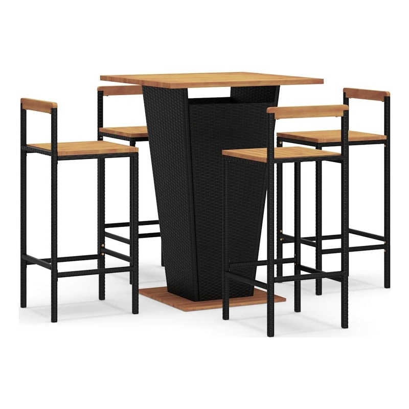 Pemberly Row 5 Piece Solid Acacia Wood Outdoor Patio Bar Set in Black