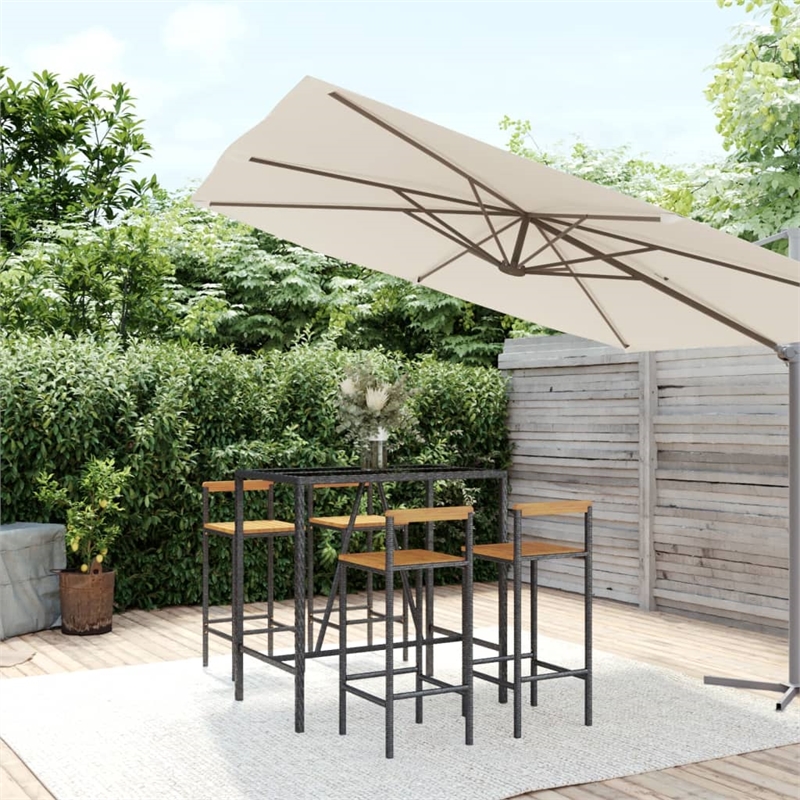 Pemberly Row 5 Piece Outdoor Patio Bar Set with Cushions in Black